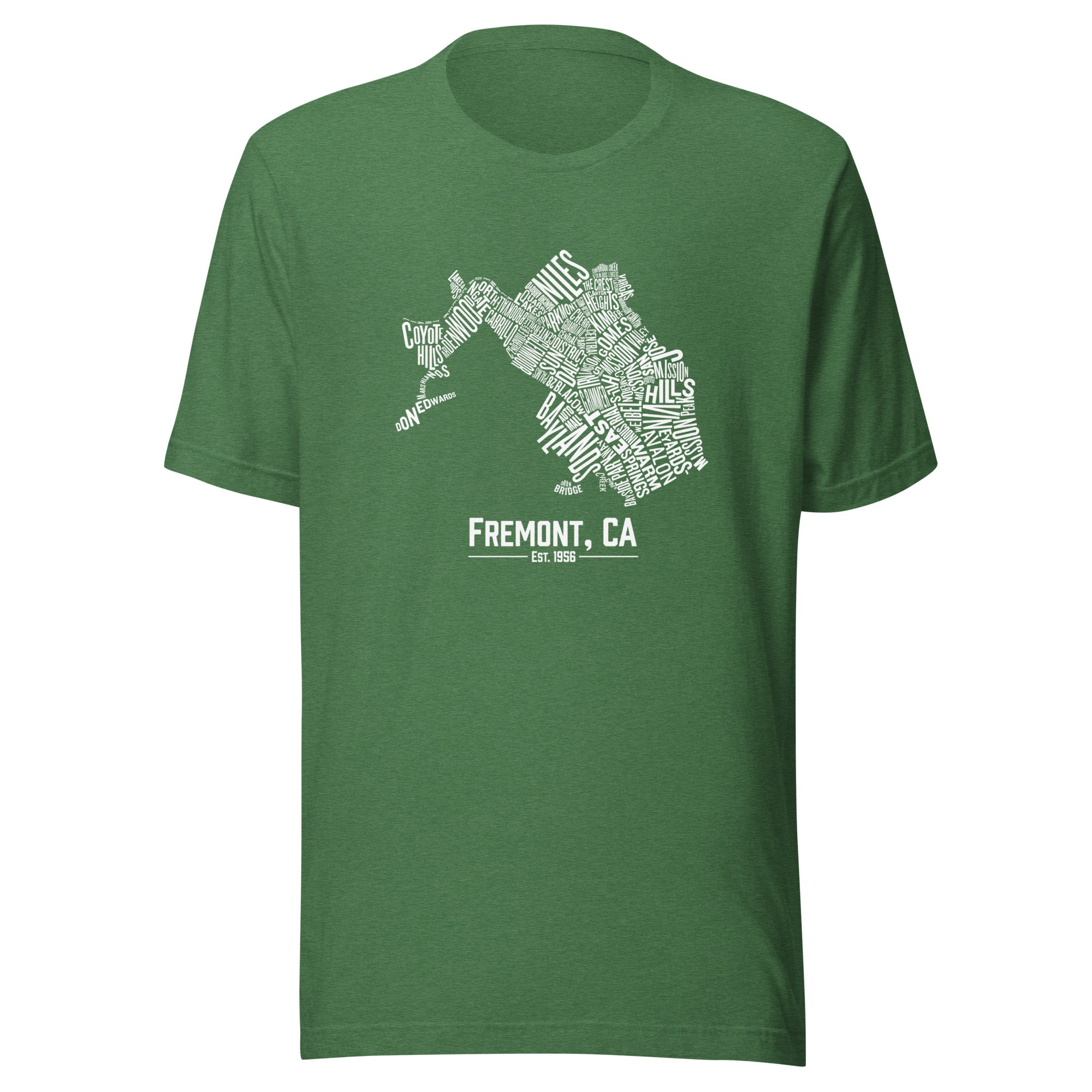 Fremont, CA Neighborhoods Typographic Map Unisex T-Shirt (White)