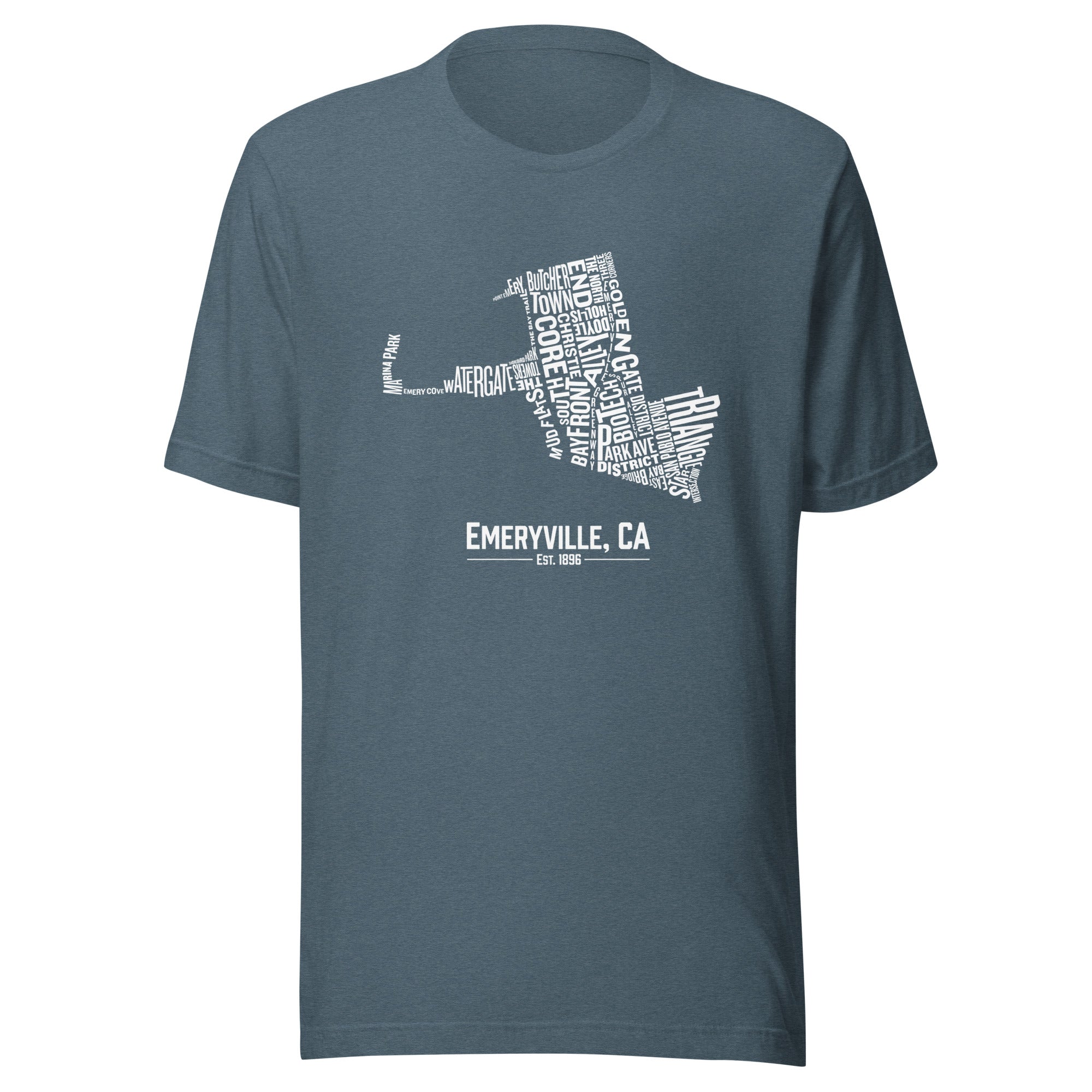 Emeryville, CA Neighborhoods Typographic Map Unisex T-Shirt (White)